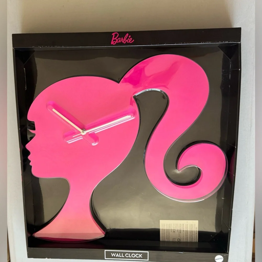 NWT Barbie Clock Wall Silhouette Pink XL Hanging Clock 18